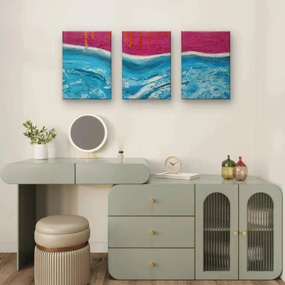 3pcs Abstract Pink & Blue Acrylic Textured Wall Art Set Canvas Framed 40x60cm - High Quality Print 100% Australian Made Wall Canvas Ready to Hang