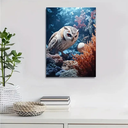 Beautiful Underwater Owl & Coral Reef Scene Painting 40x60cm Metal Print Ready to Hang - Bella Home Decor