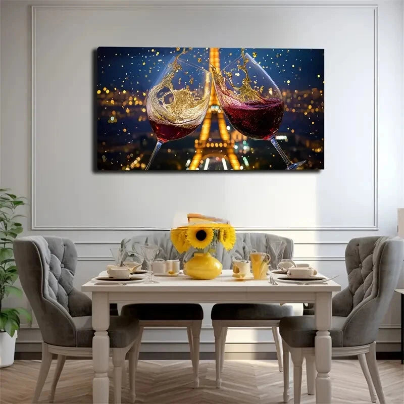 Romantic Eiffel Tower Wine Wall Art Canvas Office Home Room Framed 120x60cm - Bella Home Decor