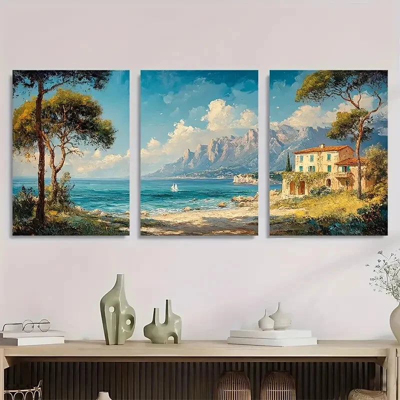3pcs Long Landscape Seacoast Vintage Perfect Wall Art Set Canvas Framed 40x60cm - High Quality Print 100% Australian Made Wall Canvas Ready to Hang - Bella Home Decor
