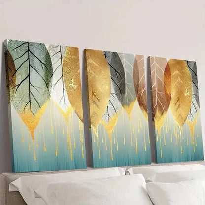 3pcs Designs of Golden Falling Leaves Wall Art Canvas Unframed - High Quality Print 100% Australian Made Wall Canvas - Bella Home Decor