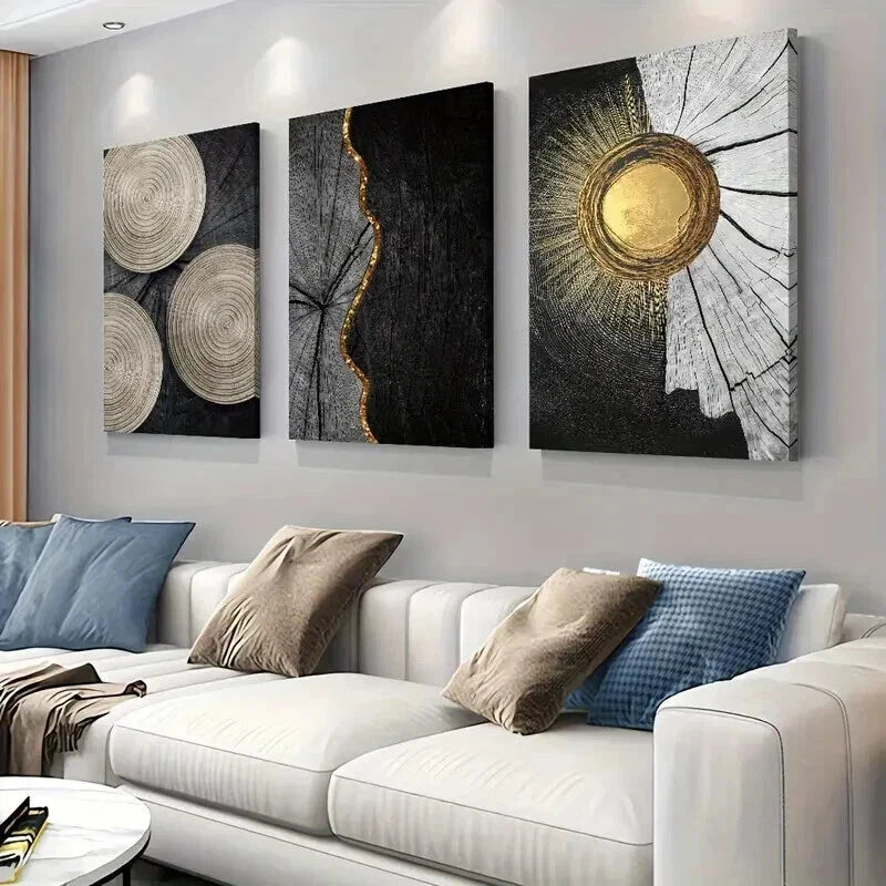 3pcs Meaningful Golden Color Ring Perfect Wall Art Set Canvas Framed 60x90cm - High Quality Print 100% Australian Made Wall Canvas Ready to Hang - Bella Home Decor