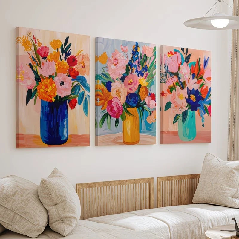 3pcs Three Vintage Floral Canvas Paintings Wall Art Set Canvas Framed 50x70cm – High Quality Print, 100% Australian Made Wall Canvas, Ready to Hang