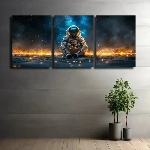 3pcs Astronaut Sitting On The Ground with Stars Wall Art Canvas Unframed – High Quality Print 100% Australian Made Wall Canvas - Bella Home Decor