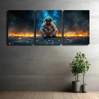 3pcs Astronaut Sitting On The Ground with Stars Wall Art Canvas Unframed – High Quality Print 100% Australian Made Wall Canvas - Bella Home Decor