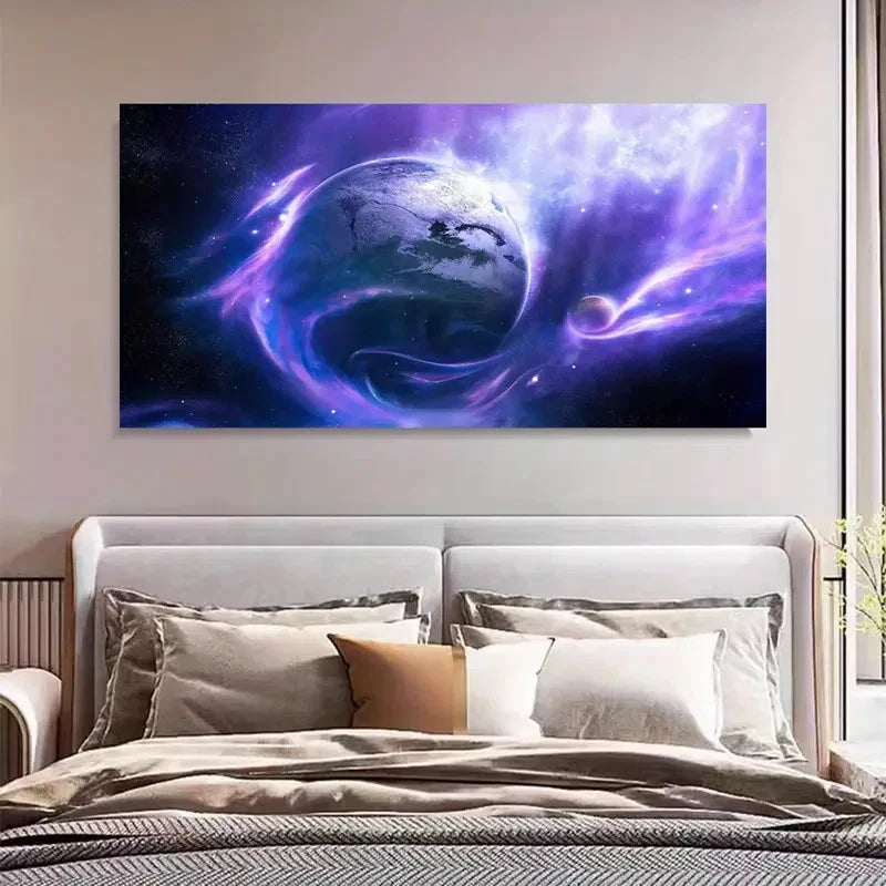 Purple Space Galactic Landscape Wall Art Canvas Office Home Room Framed 120x60cm - Bella Home Decor
