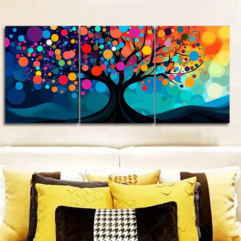 3 PCS Vibrant Tree With Circles & Dots Design Wall Art Set Canvas Unframed - High Quality Print 100% Australian Made Wall Canvas - Bella Home Decor