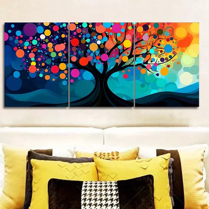 3 PCS Vibrant Tree With Circles & Dots Design Wall Art Set Canvas Unframed - High Quality Print 100% Australian Made Wall Canvas - Bella Home Decor