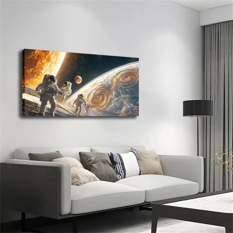 Three Astronauts' Magnificent Wall Art Canvas Office Home Room Framed 120x60cm - Bella Home Decor