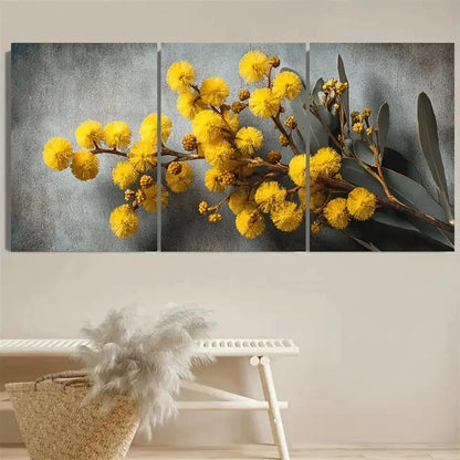 3pcs Acacia Flower Yellow Print Wall Art Set Canvas Framed 60x90cm - High Quality Print 100% Australian Made Wall Canvas Ready to Hang - Bella Home Decor