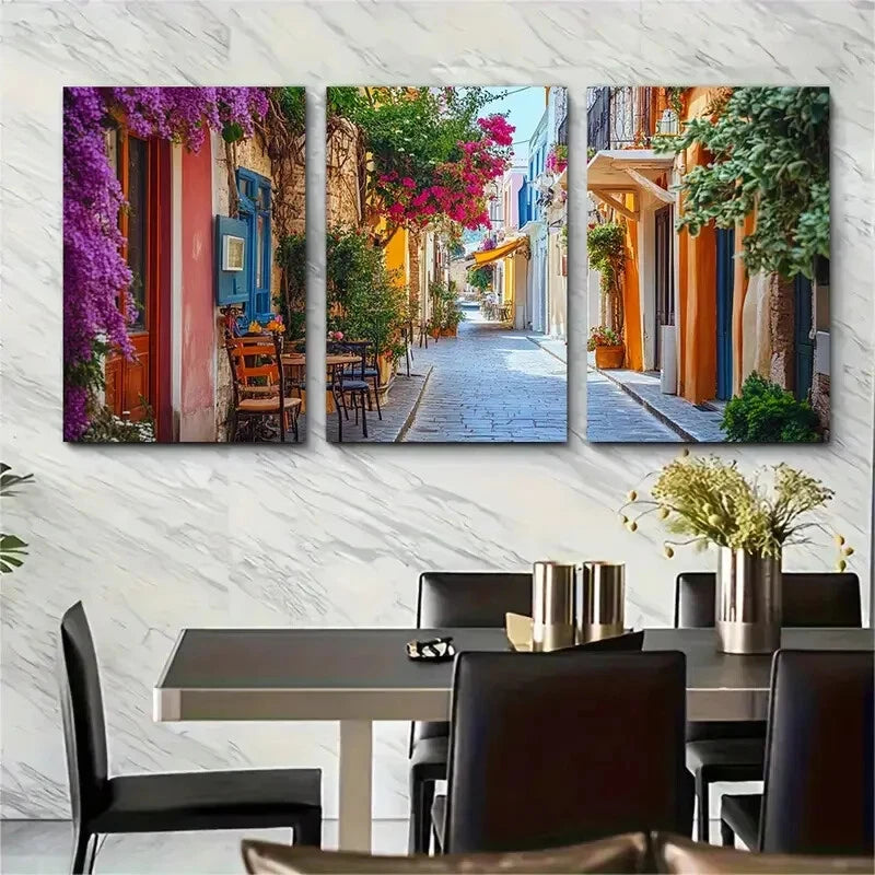 3pcs Greek Cityscape Greece Green Tree Metal Print Ready to Hang Art