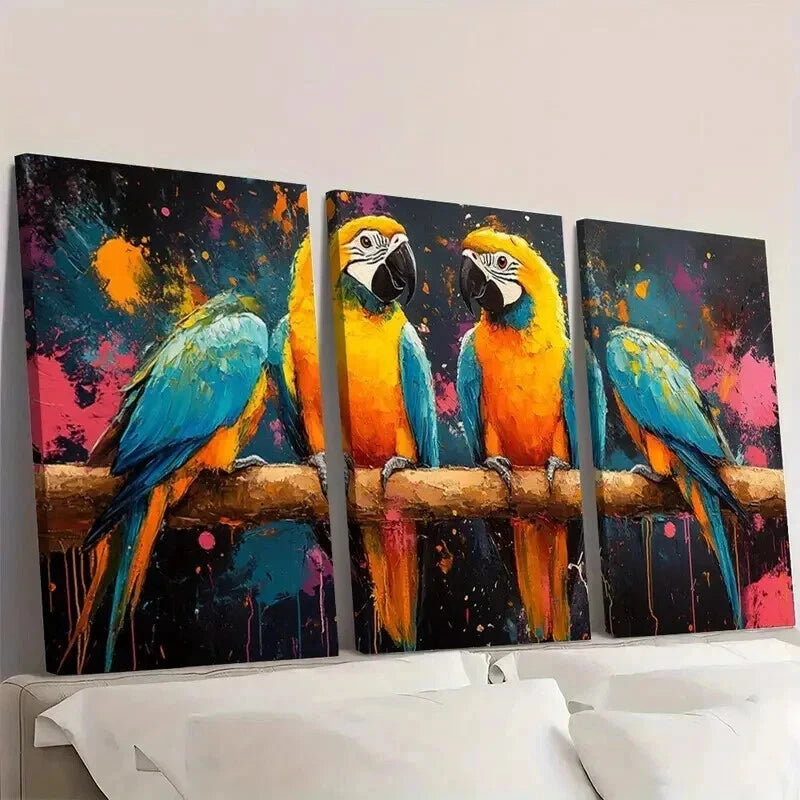 3pcs Colorful parrots Abstract Painting Wall Art Set Canvas Framed 60x90cm - High Quality Print 100% Australian Made Wall Canvas Ready to Hang - Bella Home Decor
