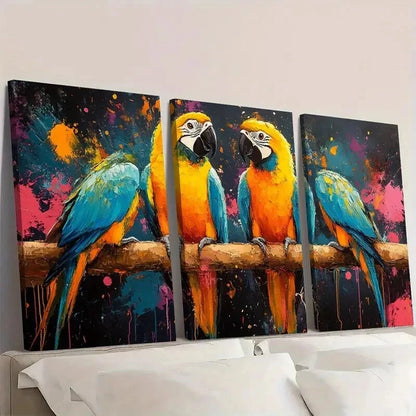 3pcs Colorful parrots Abstract Painting Wall Art Set Canvas Framed 60x90cm - High Quality Print 100% Australian Made Wall Canvas Ready to Hang - Bella Home Decor
