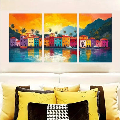 3pcs Vibrant Colorful Rio de Janeiro Wall Art Set Canvas Framed 50x70cm - High Quality Print 100% Australian Made Wall Canvas Ready to Hang