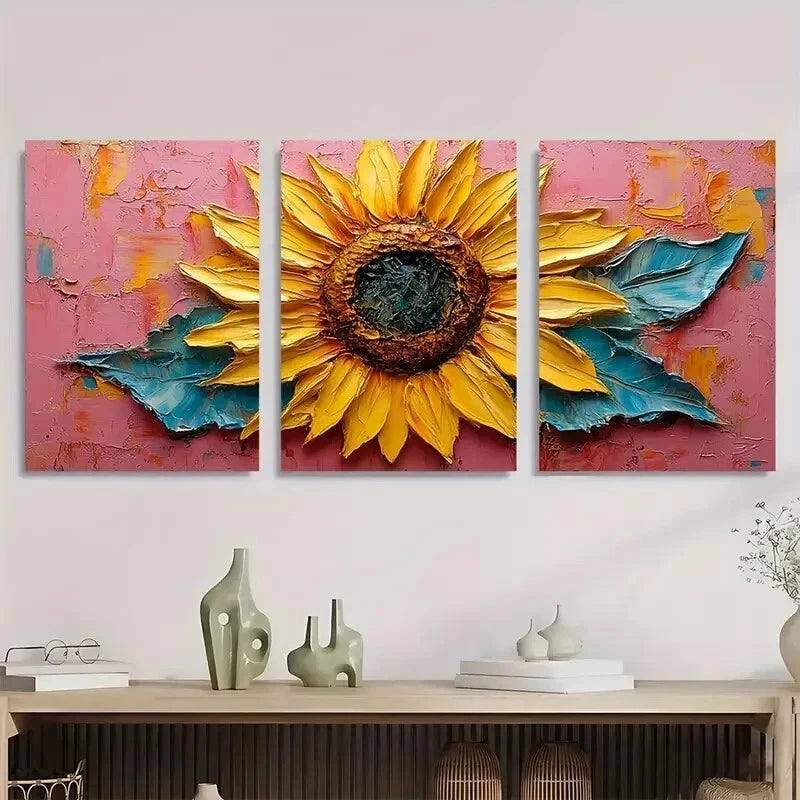 3pcs Sunflower Painting Flower Yellow Perfect Wall Art Set Canvas Framed 60x90cm - High Quality Print 100% Australian Made Wall Canvas Ready to Hang - Bella Home Decor