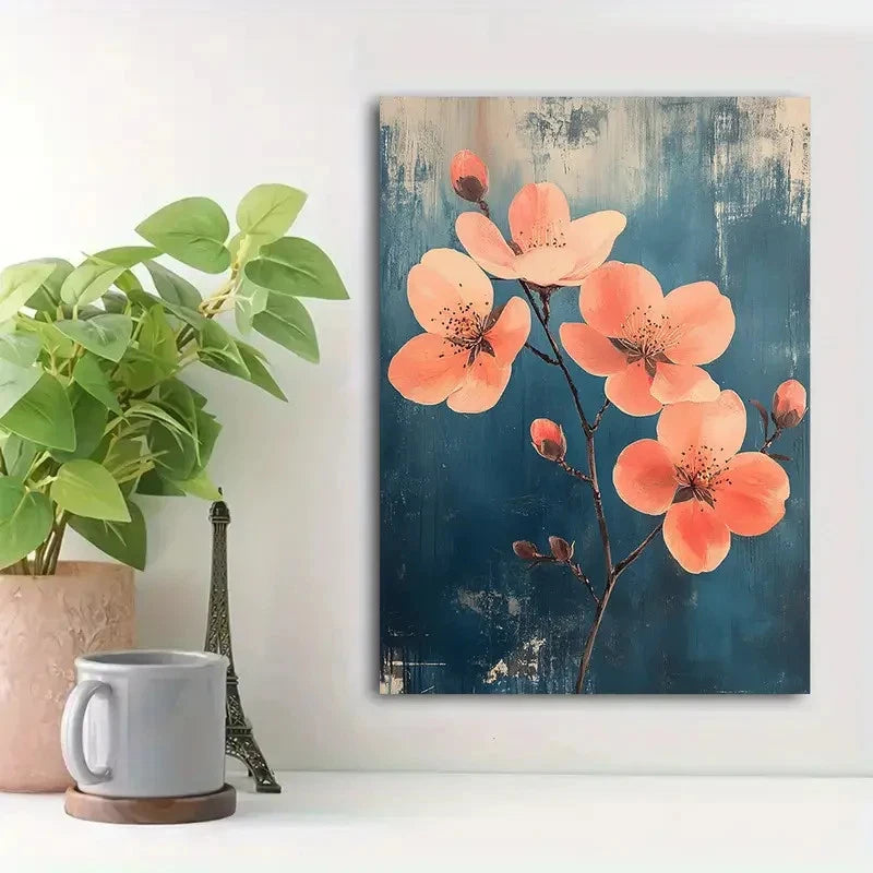 Beautiful Floral Design with Soft Lines Painting 40x60cm Metal Print Ready to Hang