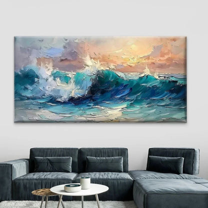 Ocean Wave Sunset Wall Art Canvas Office Home Room Framed 120x60cm