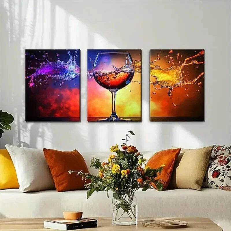 3pcs Wine Splash Wine Splash Vibrant Perfect Wall Art Set Canvas Framed 60x90cm - High Quality Print 100% Australian Made Wall Canvas Ready to Hang