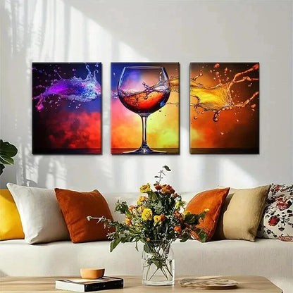 3pcs Wine Splash Wine Splash Vibrant Perfect Wall Art Set Canvas Framed 60x90cm - High Quality Print 100% Australian Made Wall Canvas Ready to Hang