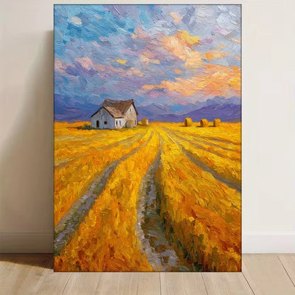 Golden Wheat Field, Haystacks 60x90cm Metal Print Ready to Hang