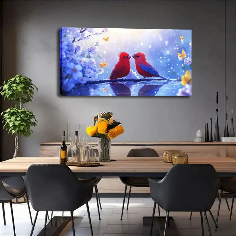 Modern Minimalist Red Blue Bird Wall Art Canvas Office Home Room Framed 120x60cm