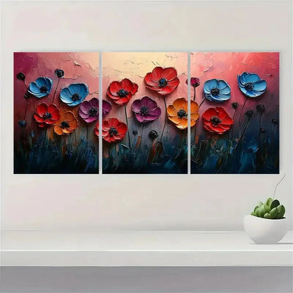 3pcs Red Meadow Field Abstract ER  Wall Art Set Canvas Framed 60x90cm - High Quality Print 100% Australian Made Wall Canvas Ready to Hang