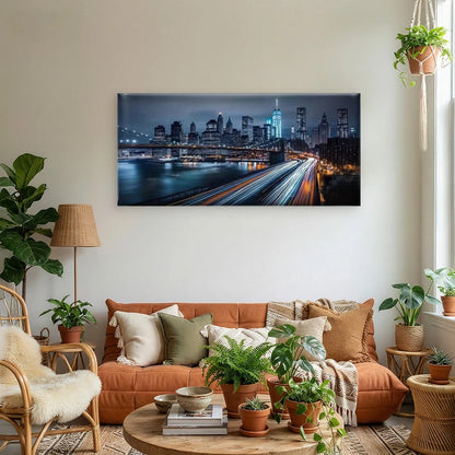 Midnight City Light Trails Wall Art Canvas Office Home Room Framed 120x60cm - Bella Home Decor