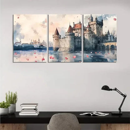 3pcs Medieval castle at twilight Wall Art Set Canvas Unframed - High Quality Print 100% Australian Made Wall Canvas