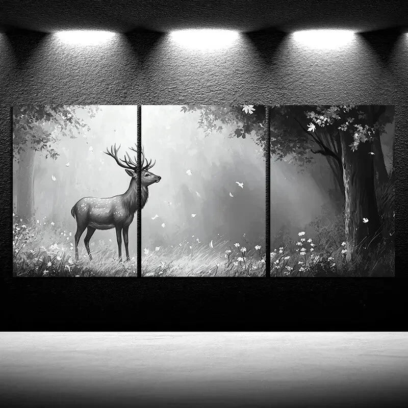 3pcs Beautiful Elk in The Forest Metal Print Ready to Hang Art - Bella Home Decor