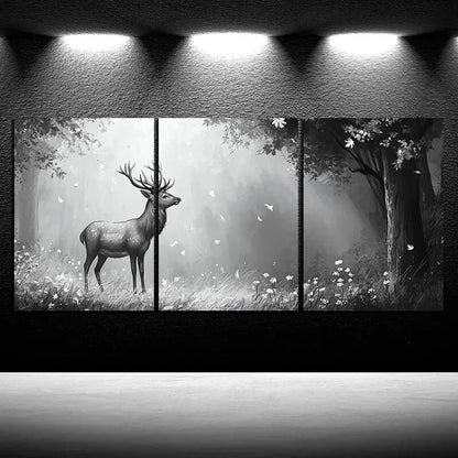 3pcs Beautiful Elk in The Forest Metal Print Ready to Hang Art - Bella Home Decor