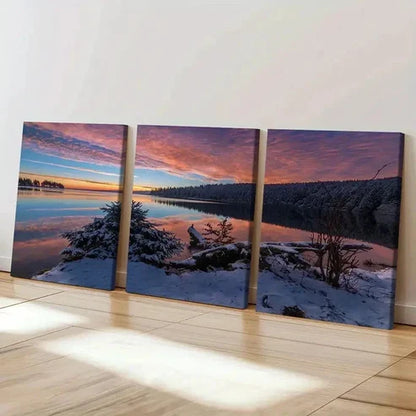 3pcs Forest Snow Scene Mountain Lake Wall Art Canvas Unframed – High Quality Print 100% Australian Made Wall Canvas - Bella Home Decor
