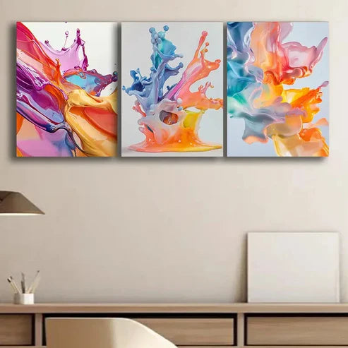 3pcs Colorful Splashes Design Modern Perfect Wall Art Set Canvas Unframed - High Quality Print 100% Australian Made Wall Canvas - Bella Home Decor