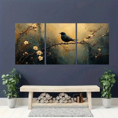 3pcs Whimsical Dog & Blossom Design Perfect Wall Art Canvas Unframed - High Quality Print 100% Australian Made Wall Canvas