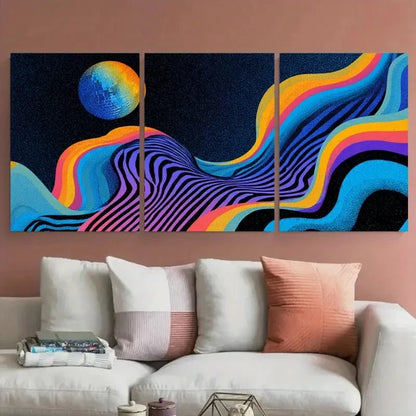 3pcs Maximalist Western Retro Disco Perfect Wall Art Set Canvas Framed 40x60cm - High Quality Print 100% Australian Made Wall Canvas Ready to Hang