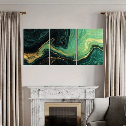 3pcs Teal & Golden Abstract Swirl Pattern  Wall Art Set Canvas Framed 40x60cm - High Quality Print 100% Australian Made Wall Canvas Ready to Hang
