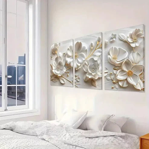 3pcs Floral Art Decorative White Flowers Art Set Canvas Unframed - High Quality Print 100% Australian Made Wall Canvas
