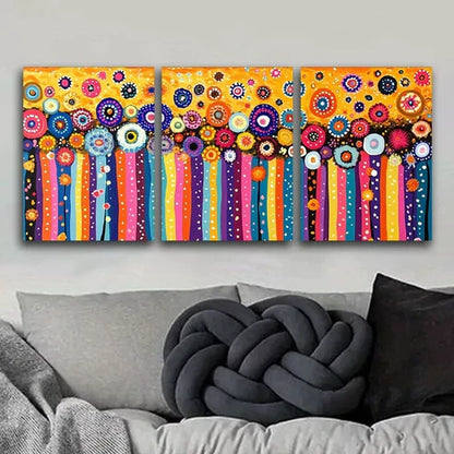 3 PCS Floral Field Abstract In Yellow Background Wall Art Set Canvas Unframed - High Quality Print 100% Australian Made Wall Canvas - Bella Home Decor
