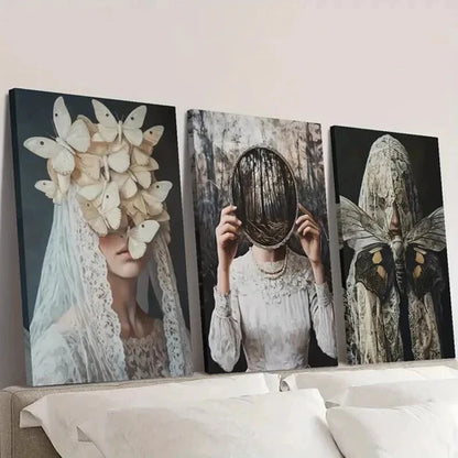 3pcs Illustrations of Women and Insects Wall Art Canvas Unframed - High Quality Print 100% Australian Made Wall Canvas