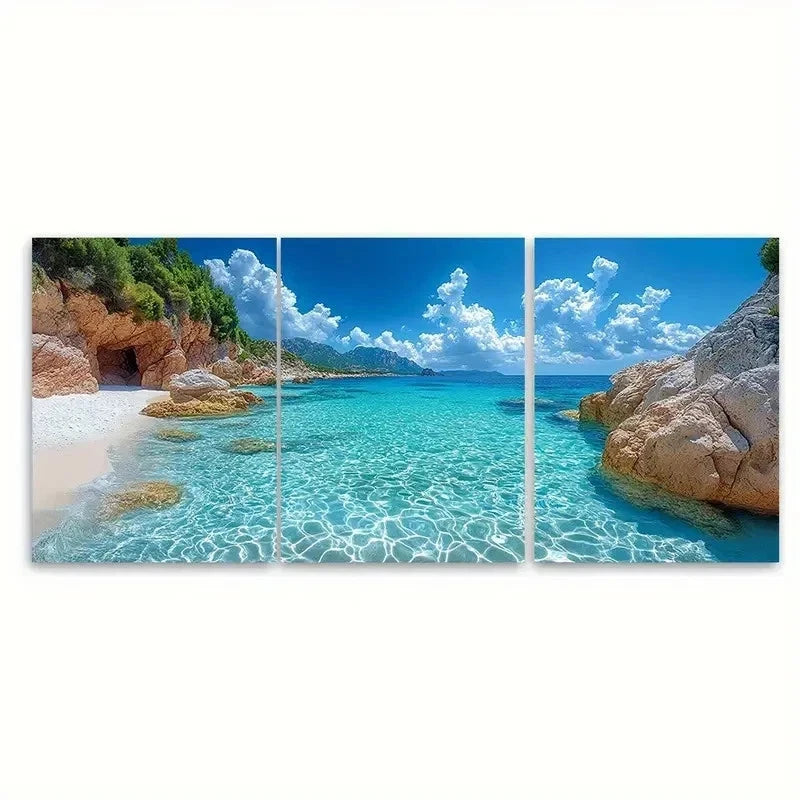 3pcs Clear Blue Tropical Beach TI   Wall Art Set Canvas Framed 50x70cm - High Quality Print 100% Australian Made Wall Canvas Ready to Hang - Bella Home Decor