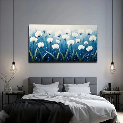 Blue And White Flower Decor Wall Art Canvas Office Home Room Framed 120x60cm
