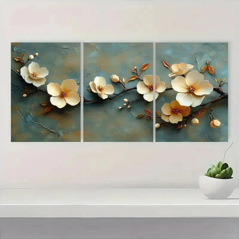 3pcs Jasmine Vine  Elegant Home GL Wall Art Set Canvas Framed 60x90cm - High Quality Print 100% Australian Made Wall Canvas Ready to Hang