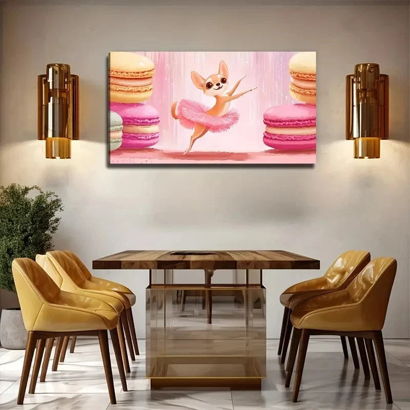 Dancing Dog Biscuit Suitable Wall Art Canvas Office Home Room Framed 120x60cm