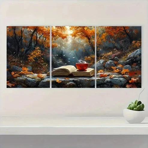 3pcs Teacup & Book Illustration BI  Wall Art Set Canvas Unframed - High Quality Print 100% Australian Made Wall Canvas - Bella Home Decor