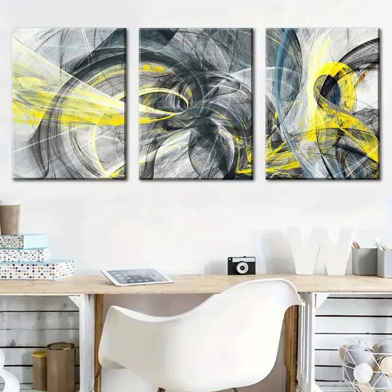 3pcs Abstract Colorful Line Art with Interwoven Metal Print Ready to Hang Art - Bella Home Decor