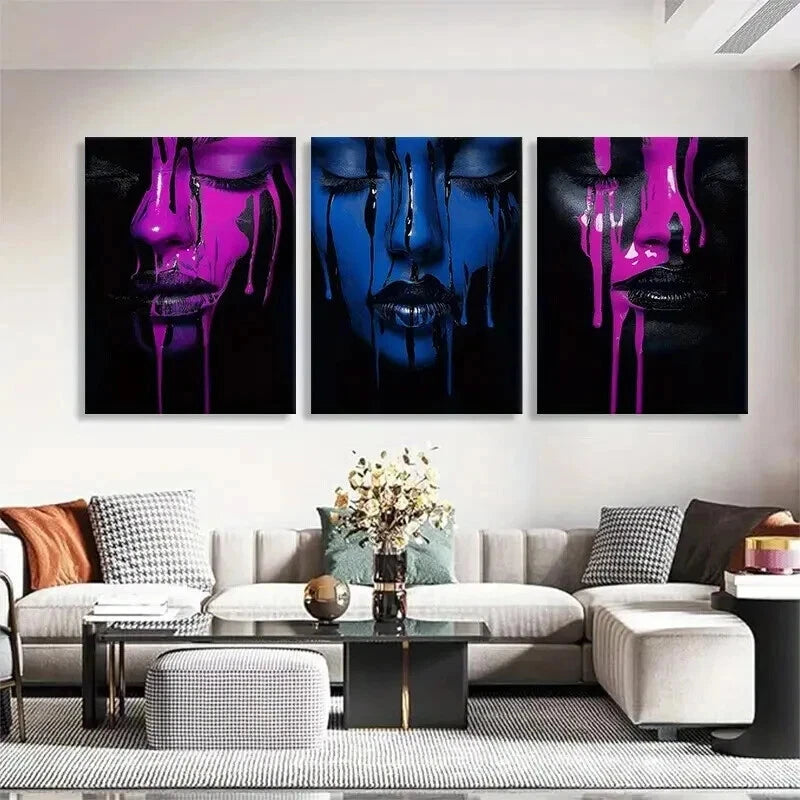 3pcs Emotional Dark Expression Drips Prefect Wall Art Set Canvas Framed 50x70cm - High Quality Print 100% Australian Made Wall Canvas Ready to Hang
