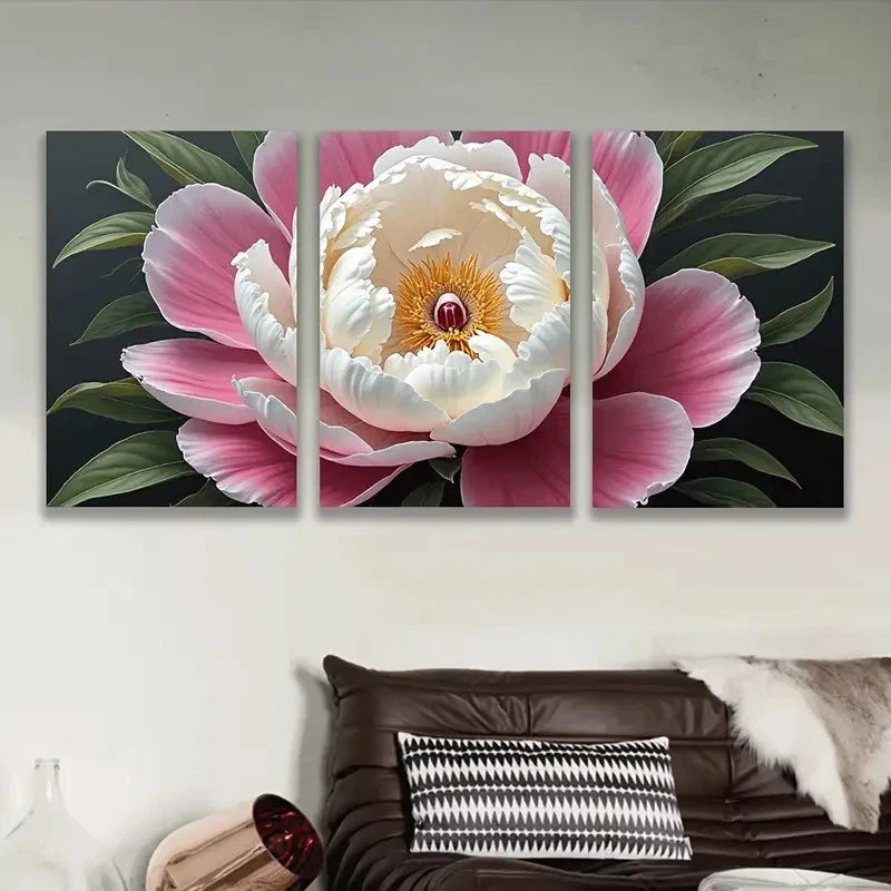 3pcs Pink And White Flower Abstract Wall Art Set Canvas Framed 60x90cm - High Quality Print 100% Australian Made Wall Canvas Ready to Hang
