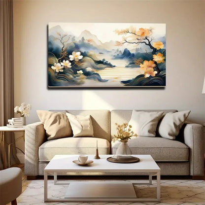 Serene Mountain & River Scene Wall Art Canvas Office Home Room Framed 120x60cm