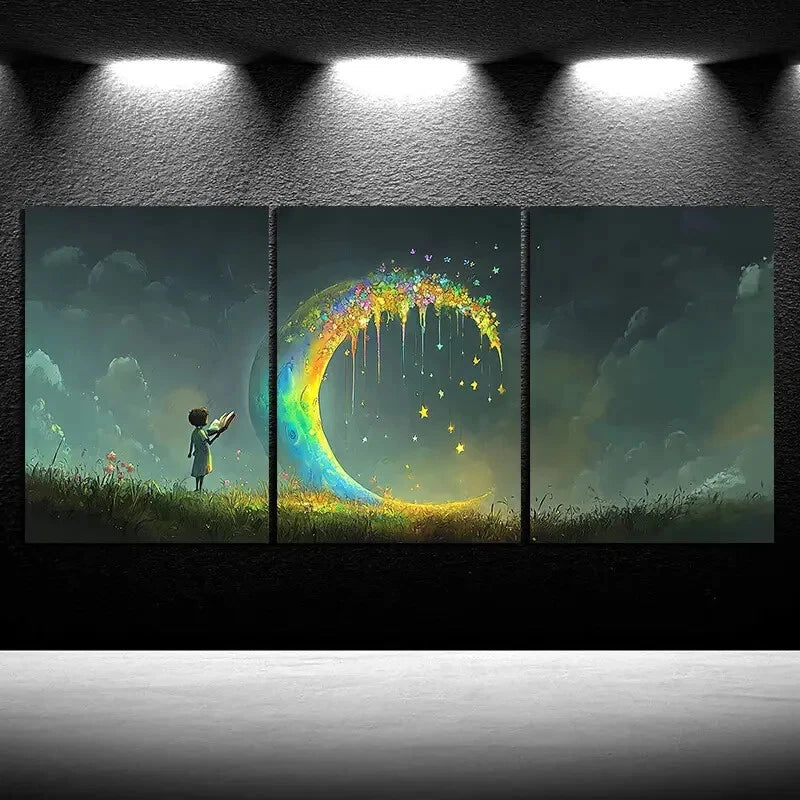 3pcs People Who Read Under The Moon Metal Print Ready to Hang Art - Bella Home Decor
