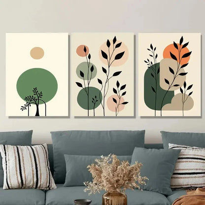 3pcs Modern Abstract Botanical Green Leaf Metal Print Ready to Hang Art
