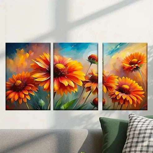 3pcs Painting of Orange Flowers Wall Art Set Canvas Unframed - High Quality Print 100% Australian Made Wall Canvas
